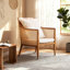 Chaise d'appoint rembourrée 24 po avec pieds en bois et accoudoirs en rotin, fauteuil de style Mid-Century pour une chambre ou un salon