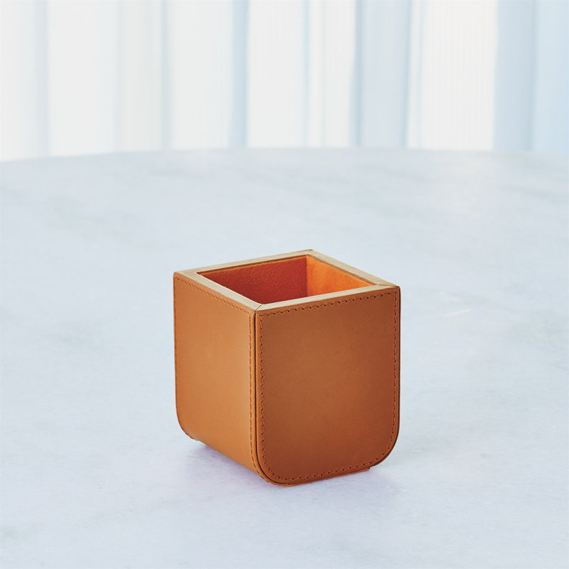 Radius Edge Leather Pencil Cup, Orange