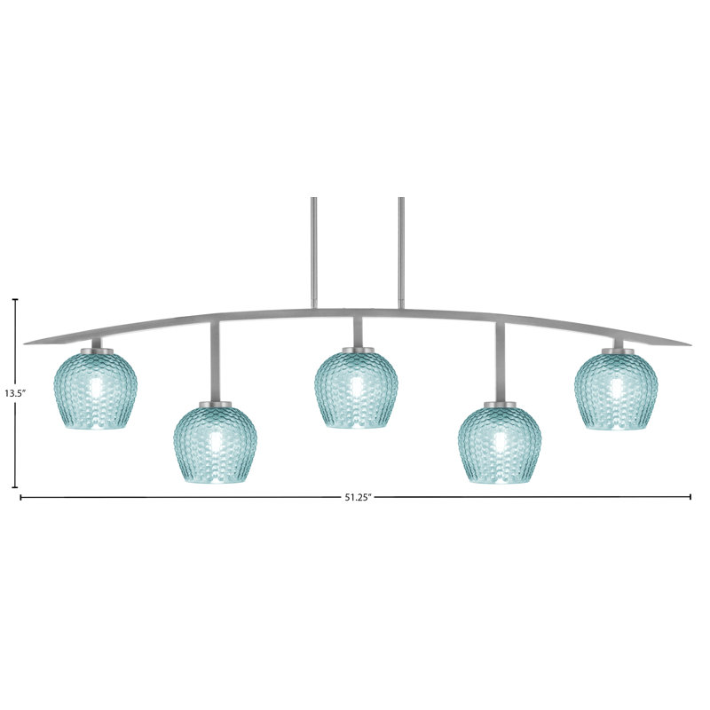 Barre d'éclairage 5 lumières kurve au fini graphite avec verre texturé de 6 po, Bleu sarcelle