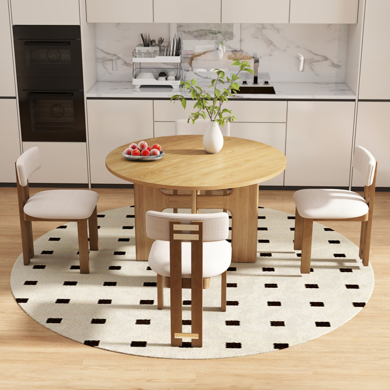 Modern Farmhouse Dining Set - Round Cross-Leg Table & Upholstered Chairs - 3/5-Piece Kitchen Set, 5 Pieces: Table, 4 Chairs