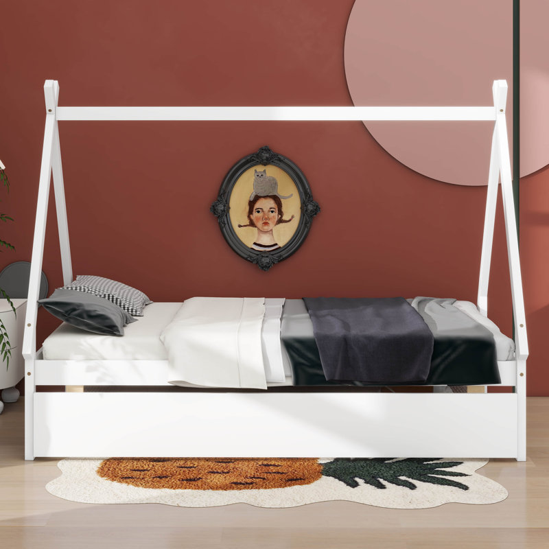 Lit de sol de tente simple Aquaisha, cadre de lit simple House avec lit gigogne escamotable, Blanc