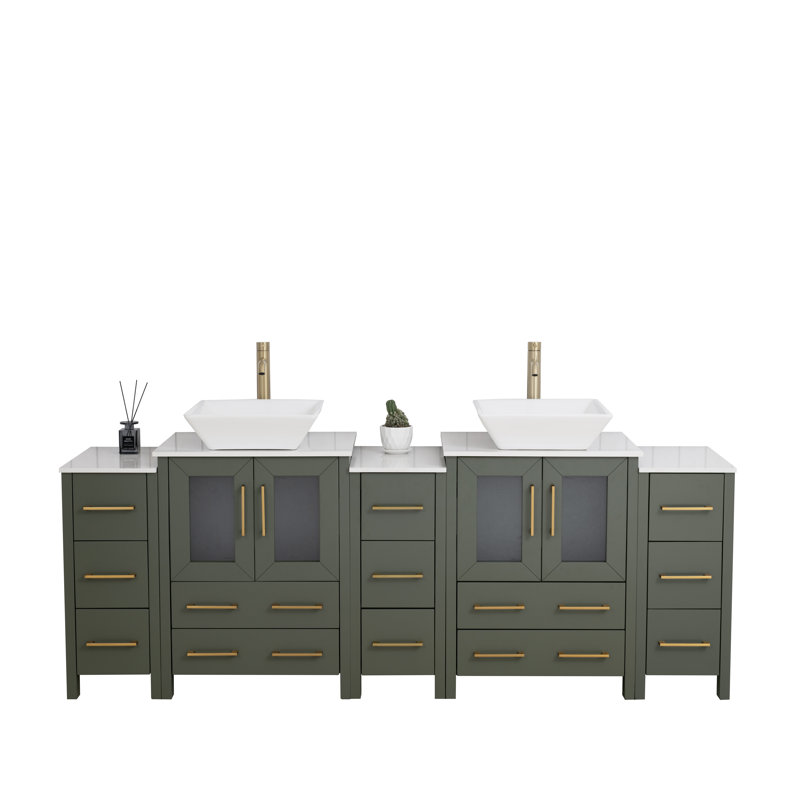  84" Double Bathroom Vanity Set with Mirror, Vintage Green