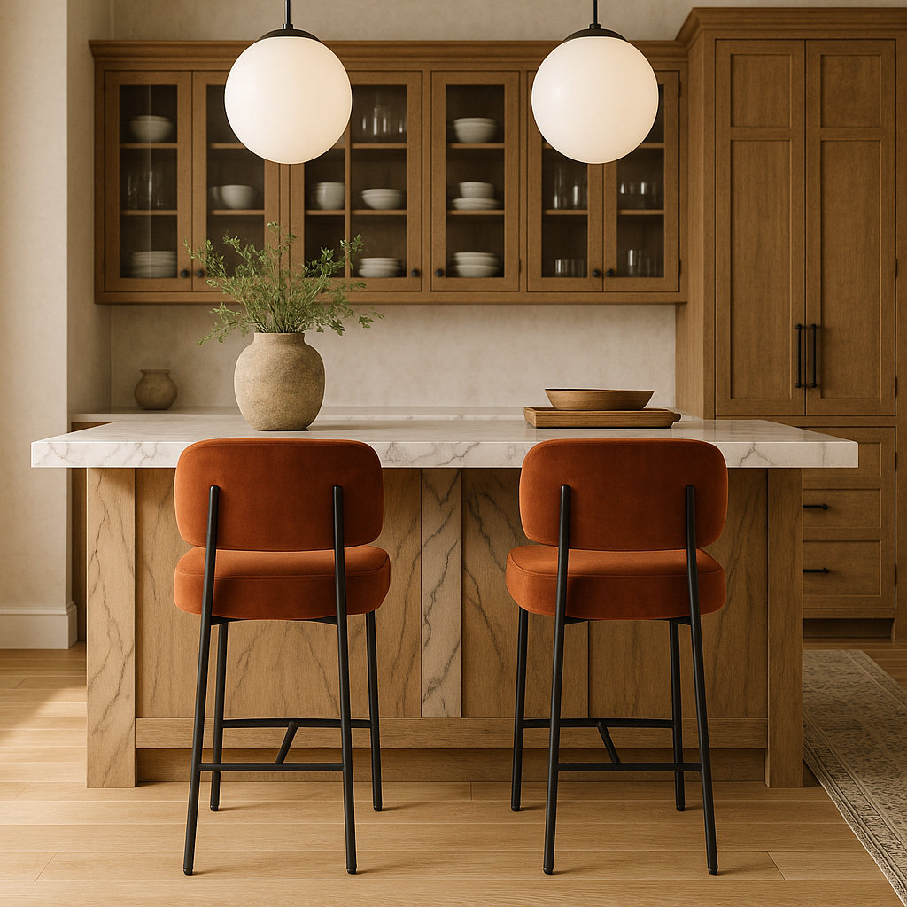 27" Bar Stool, Cognac Performance Fabric