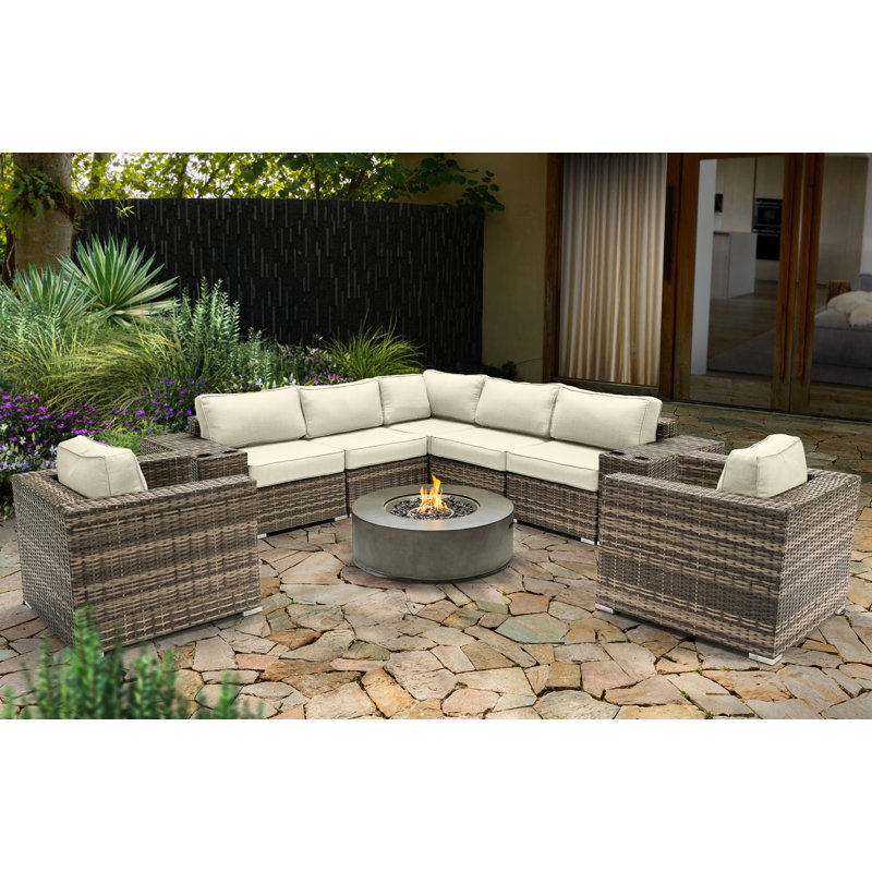 Ensemble de conversation pour 6 personnes avec foyer et coussins Sunbrella LSI, Canevas