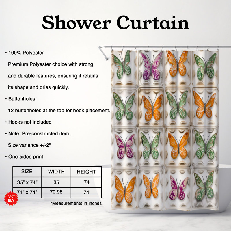 Leelend Patchwork Shower Curtain, 74"H x 71"W