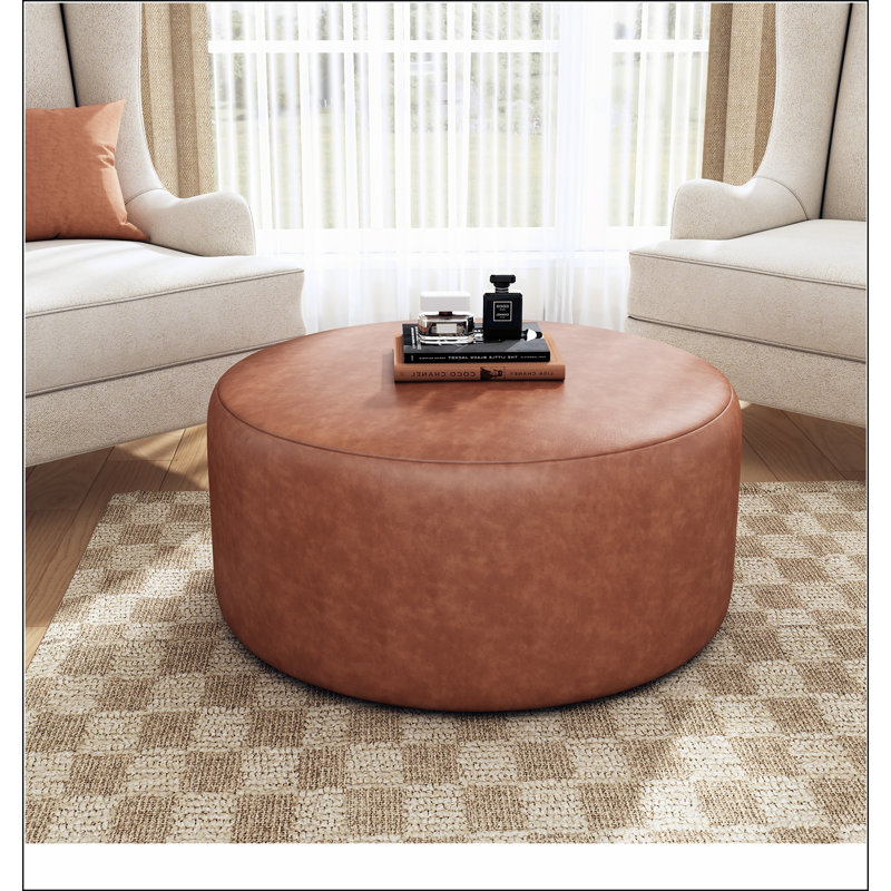 Upholstered Round Ottoman, Brown