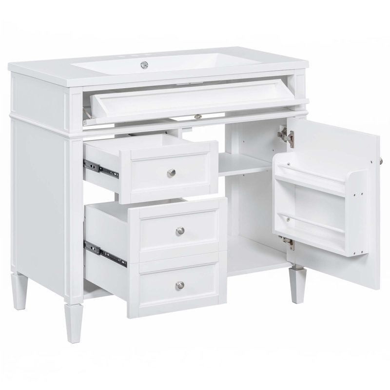 Meuble-lavabo 36 po avec lavabo supérieur, Blanc, Argent argent