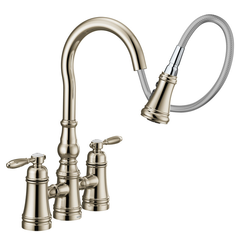 Robinet de cuisine à poignée double Weymouth, Nickel poli