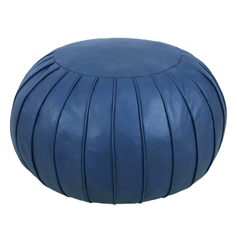 Cohill Upholstered Pouf, Deep Blue Faux Leather