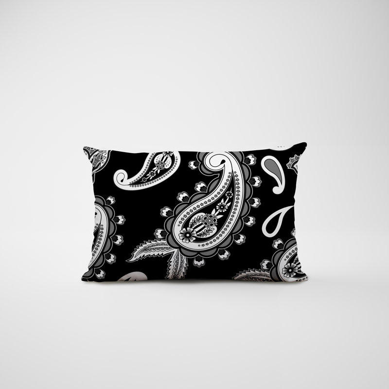 Paisley Outdoor Reversible Throw Pillow, Black