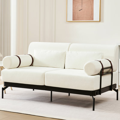Beige Chenille Upholstered 59" With Built - In , Adjustable , And Sinuous Spring Foundation Modern 2 Seater 7.8 Inch Foam Seating, 7.1 High Legs, Side Mounted