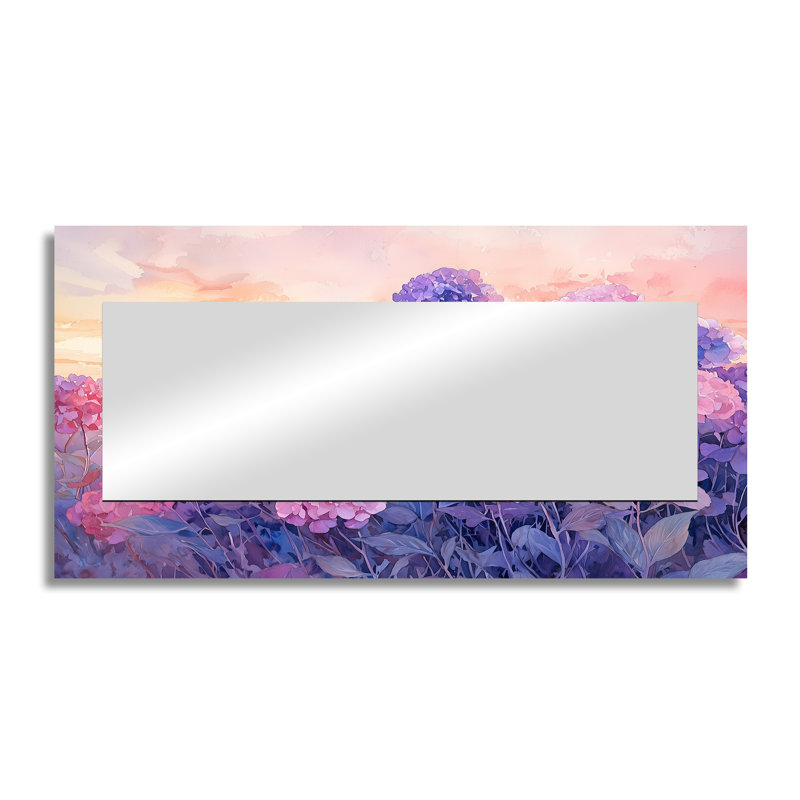 Hydrangea Field At Dusk II - Floral Accent Wall Mirror - Printed On Metal, 28" x 55"