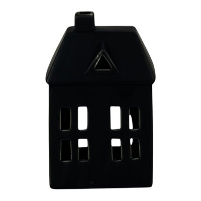 Black Ceramic House Tealight Holder L9.1xD6.8xH13.4