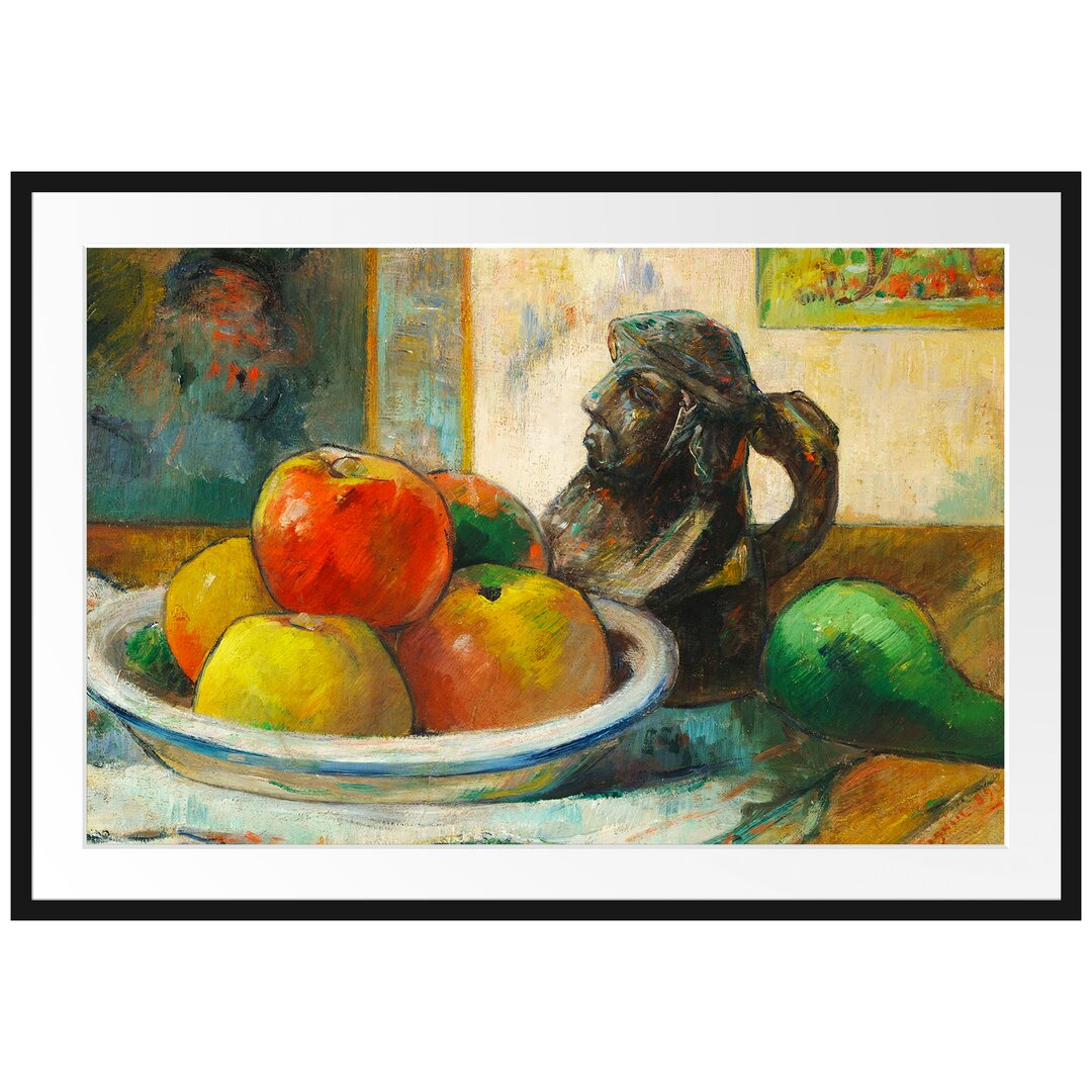 Gerahmter Kunstdruck Still Life with Apples Pear and Ceramics von Paul Gauguin