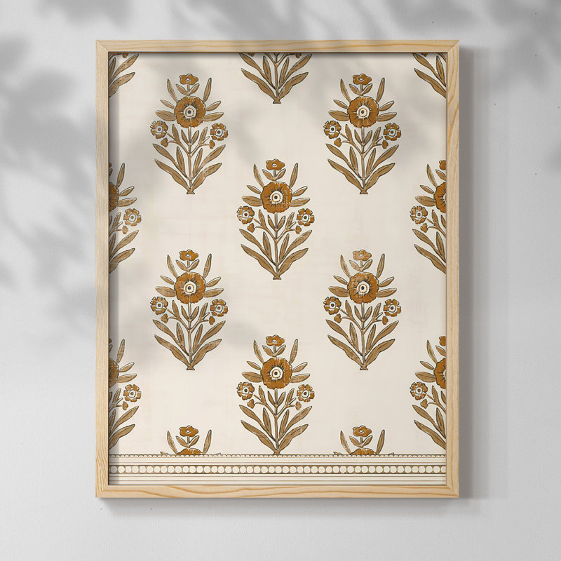 Impression encadrée BlockPrintBlooms II - bois massif, Naturel, H 21 po x l 17 po