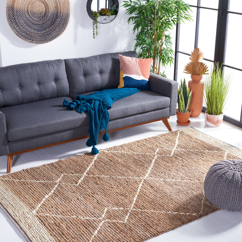 Tapis en jute tissé à la main à motif géométrique naturel / ivoire Alfonsus, Rectangle 5 pi x 8 pi