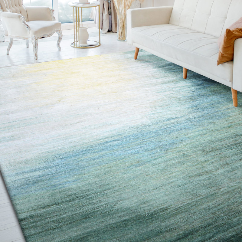 Hand Knotted Abstract Area Rug in Beige/Green, Rectangle 6' x 9'