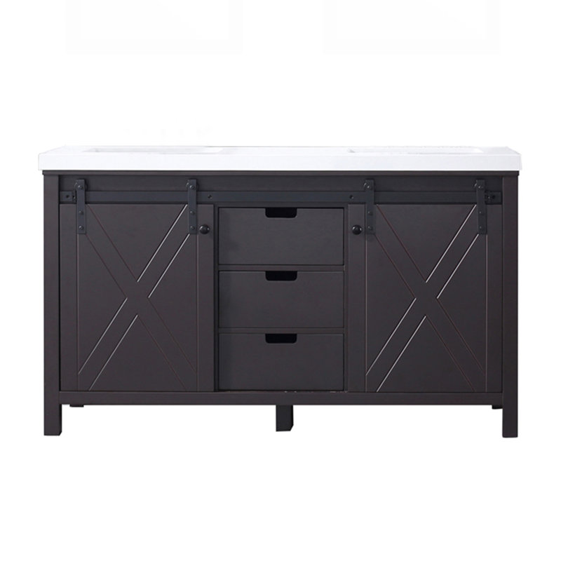 Marsyas 60 in W x 22 in D Double Bath Vanity Top, Brown, White Quartz