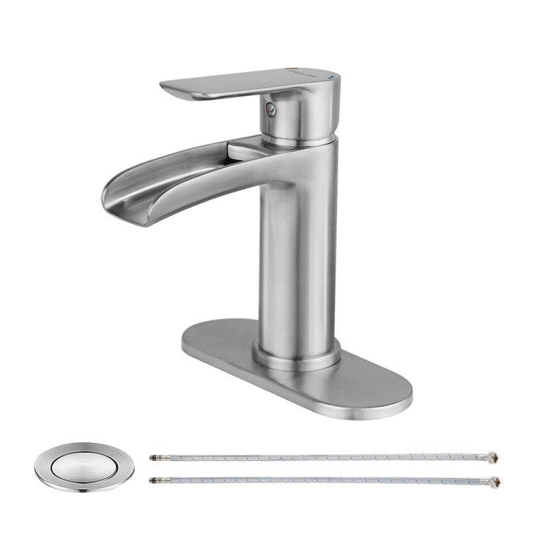 Single-Hole Single-handle Bathroom Faucet with Drain Assembly, Brushed Nickel