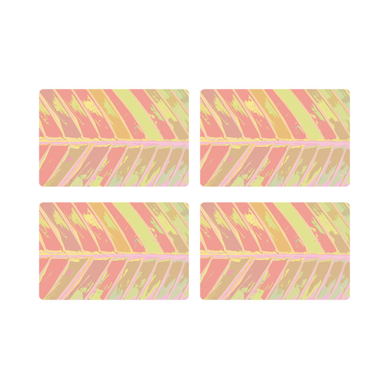 Tropical Leaf Vegan Leather Rectangle Pebble Placemat, Pink
