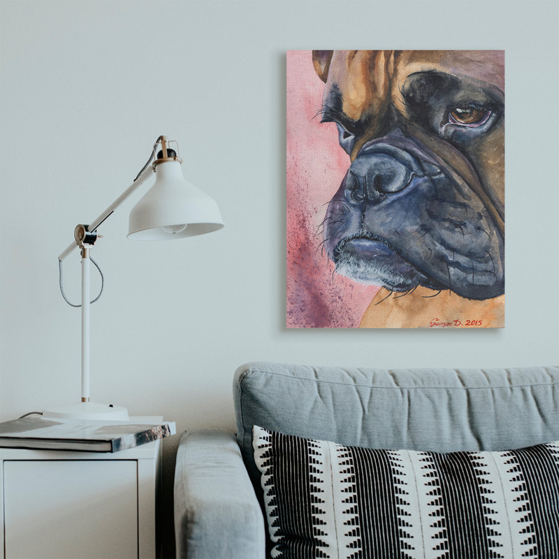 Chien pensif par George Dyachenko - peinture sur toile, H 40 po x l 30 po, Toile tendue
