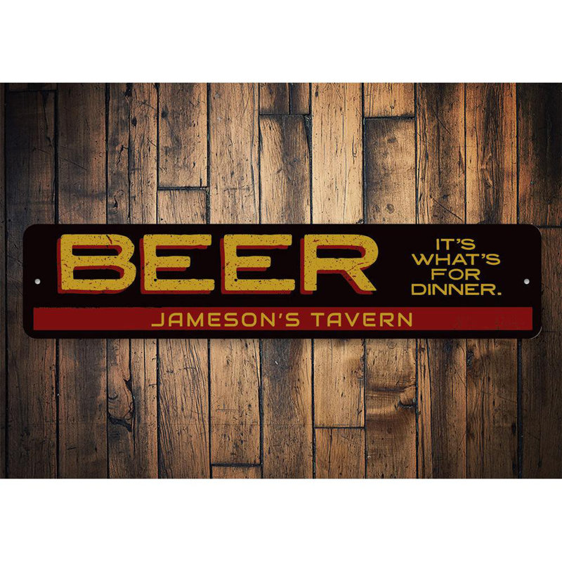 Enseigne en aluminium «Beer It's It's For Dinner», H 4 po x l 18 po x P 0,04 po