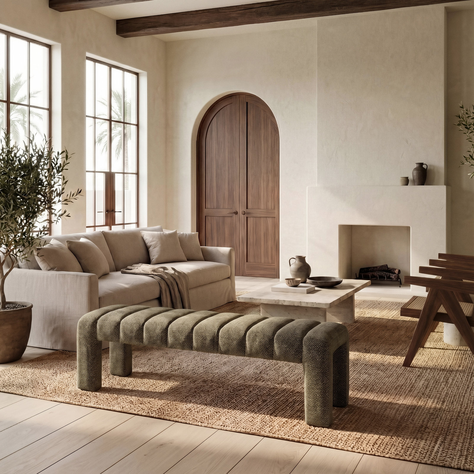 Gliese 63" Velvet Bedroom Bench, Olive Green