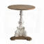 Table d'appoint ronde antique blanche avec base piédestal sculptée - bois de sapin, 26 po