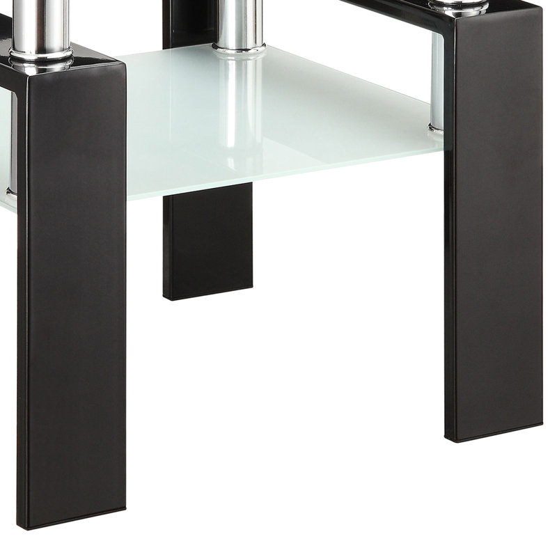 Square 1-Shelf Black End Table With Glass Top, Simple Design, Adapts To Furniture Styles Top Table, Timeless Style, Ideal For Organization