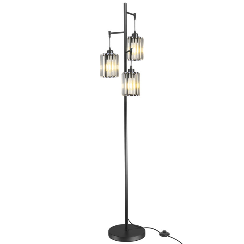 3-light Floor Lamp Glass Lampshade With Footswitch For Home Deco Living Room Bedroom