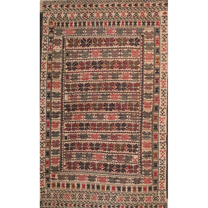 Tapis traditionnel rouge / beige, Rectangle 5 pi x 7 pi