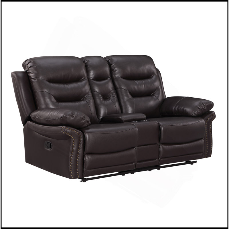 Causeuse inclinable en cuir Global, Brun, H 26 po x l 85 po x P 30 po