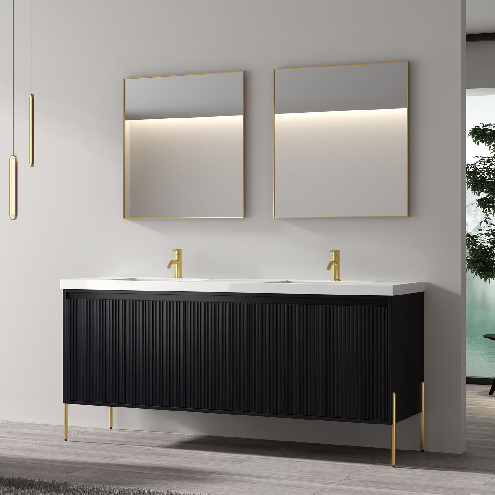 Socwell 73" Double Bathroom Vanity, Charcoal, White