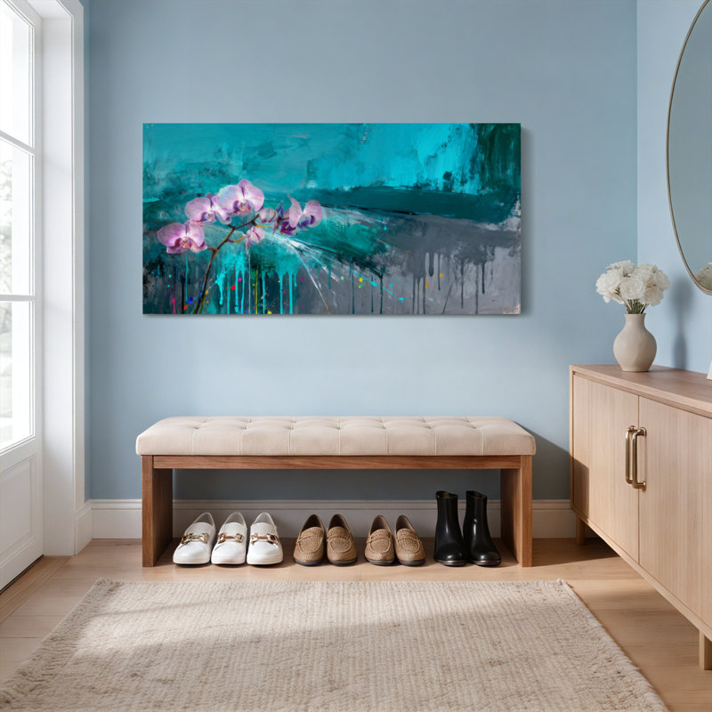 Ensemble de 1 tableau abstrait d'orchidée sur toile tendue, H 20 po x l 40 po