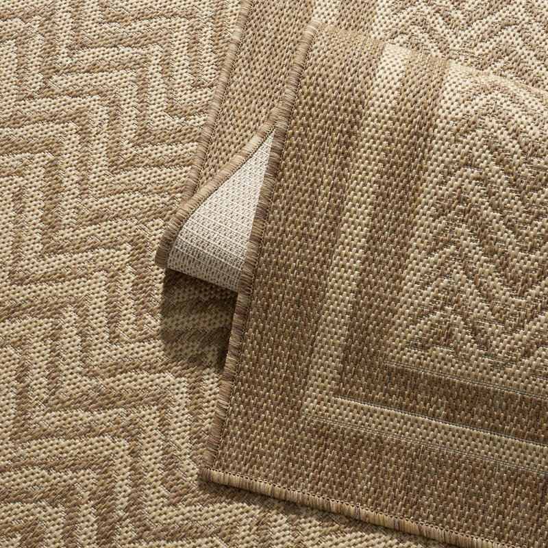 Modern Herringbone Geometric Indoor/Outdoor Area Rug, Rectangle 9' x 12', Beige/Brown