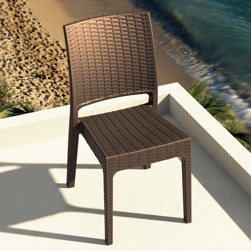 Tomosuke Stacking Patio Dining Side Chair, Brown