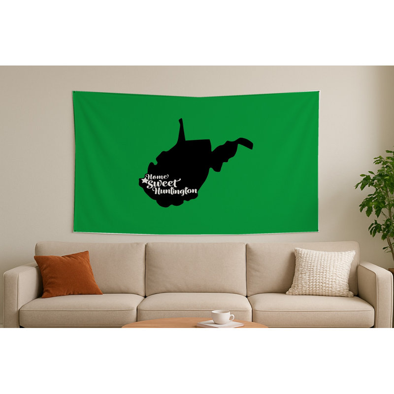 Home Sweet Huntington — Silhouette de l'État de Virginie-Occidentale — Tapisserie murale tissée de paysage, H 26 po x l 36 po