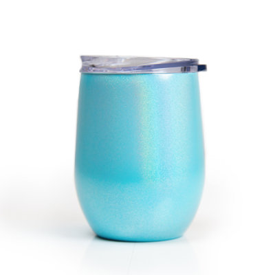 12 Oz Premium Stainless Steel Insulated Stemless Wine Tumbler with Travel Lid - Keeps Drinks Hot & Cold, Perfect Wine Gifts for Women - Metallic Opalescent Turquoise