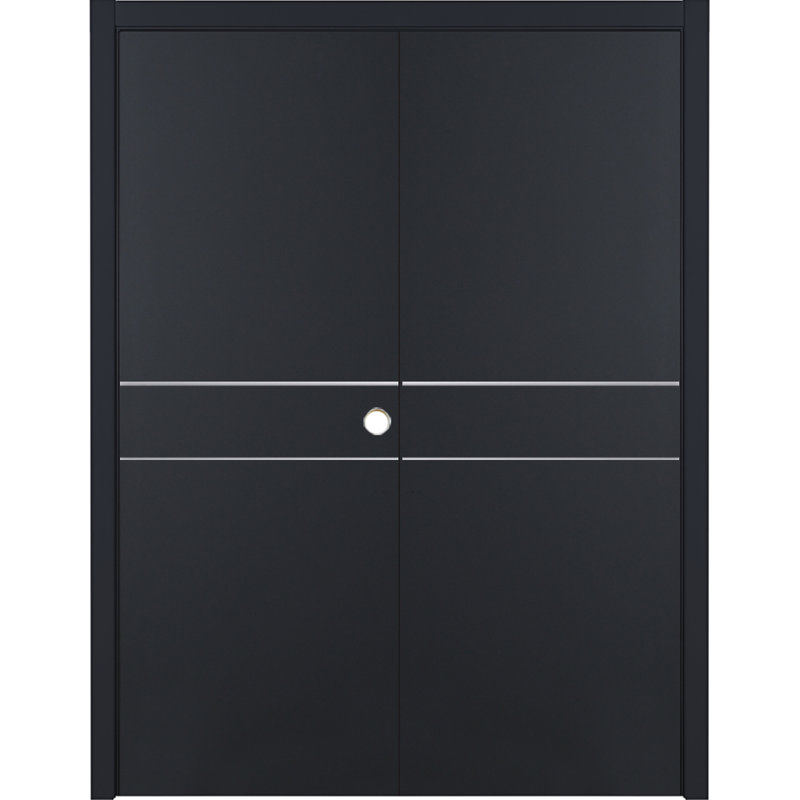 Glam G-Pro 008 - Porte intérieure double en stratifié noir doux pré-suspendu 64 po x 96 po, 64" x 96", Gauche