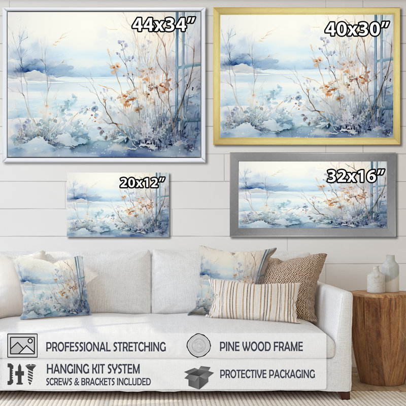 «Frosty Scenic Winter Landscape II - Winter Landscape», art mural, H 34 po x l 44 po x P 1,5 po, Cadre de coin blanc fermé