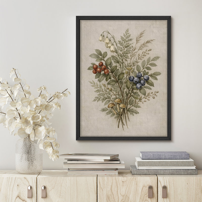 Berry and Foliage Botanical Framed Wall Art Prints - Natural Herb Design for Kitchen Dining Room, H 10 po x l 8 po, Natural