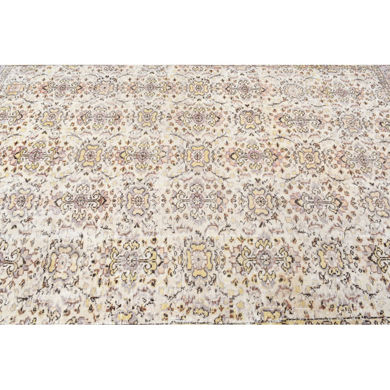 Tapis turc Oushak fabriqué à la main en beige et jaune pour la décoration de salon