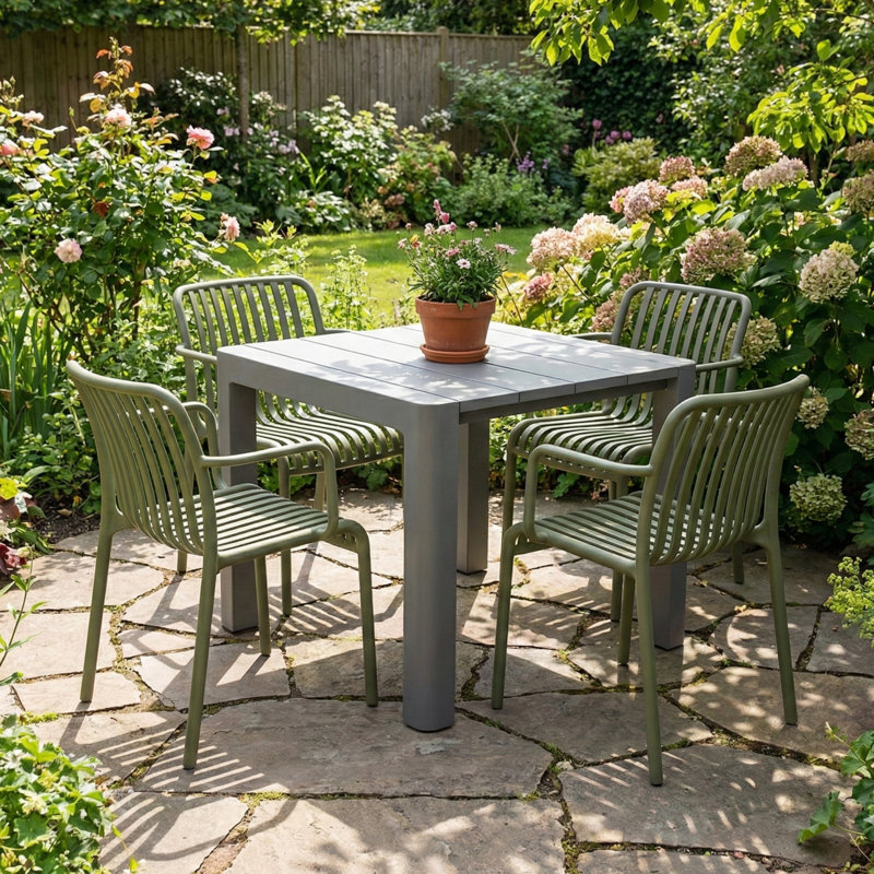 Honiton 4 - Person Patio Dining Set with Square Table, Green/Grey