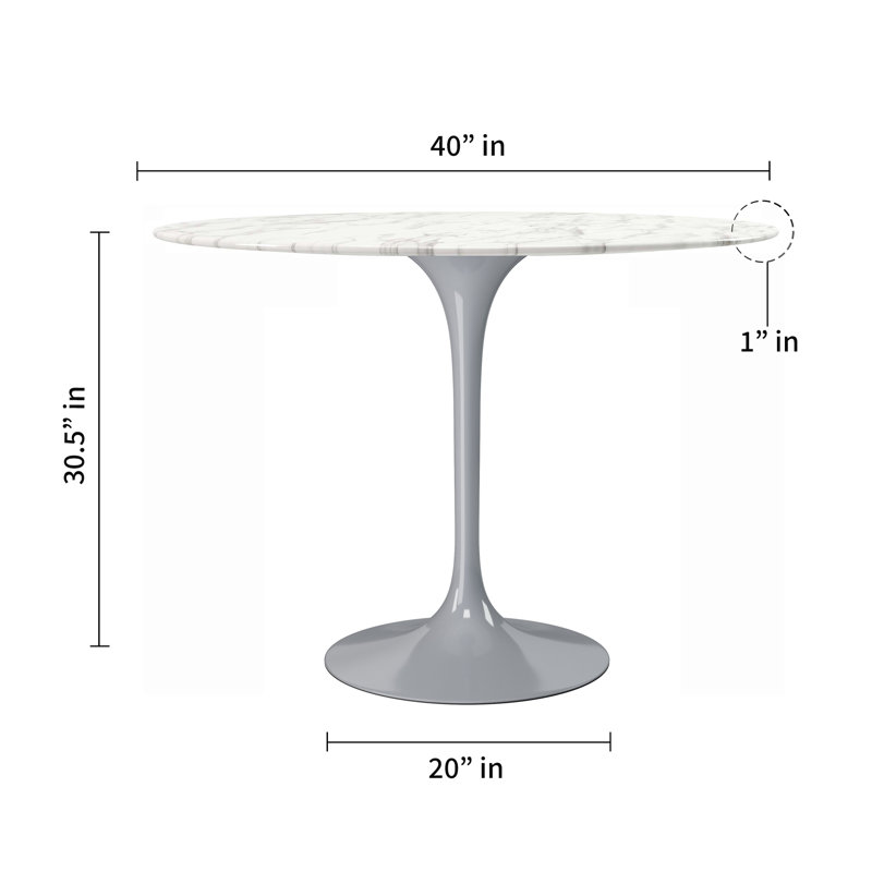Tazio Round Marble Dining Table, 29.5" W x 40" L, Gray