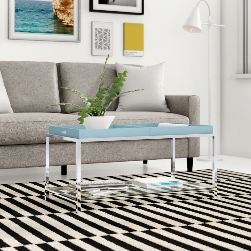 Table basse avec tablette et plateaux amovibles 34,75 po Planas, Écume de mer