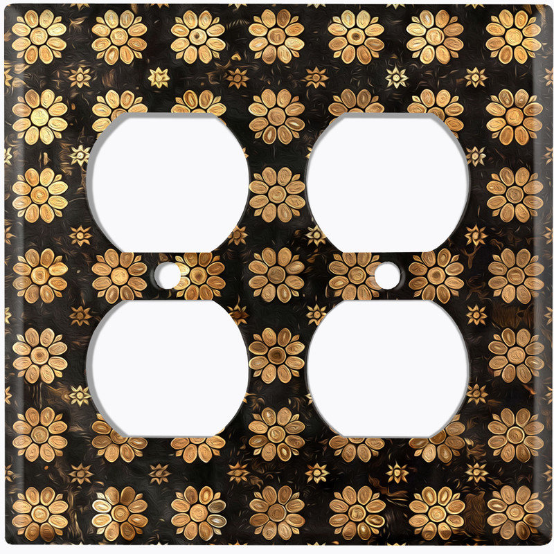 Couvercle de plaque d'interrupteur en métal; Rectangle 2 bandes US standard - emblèmes floraux, Prise double # 9
