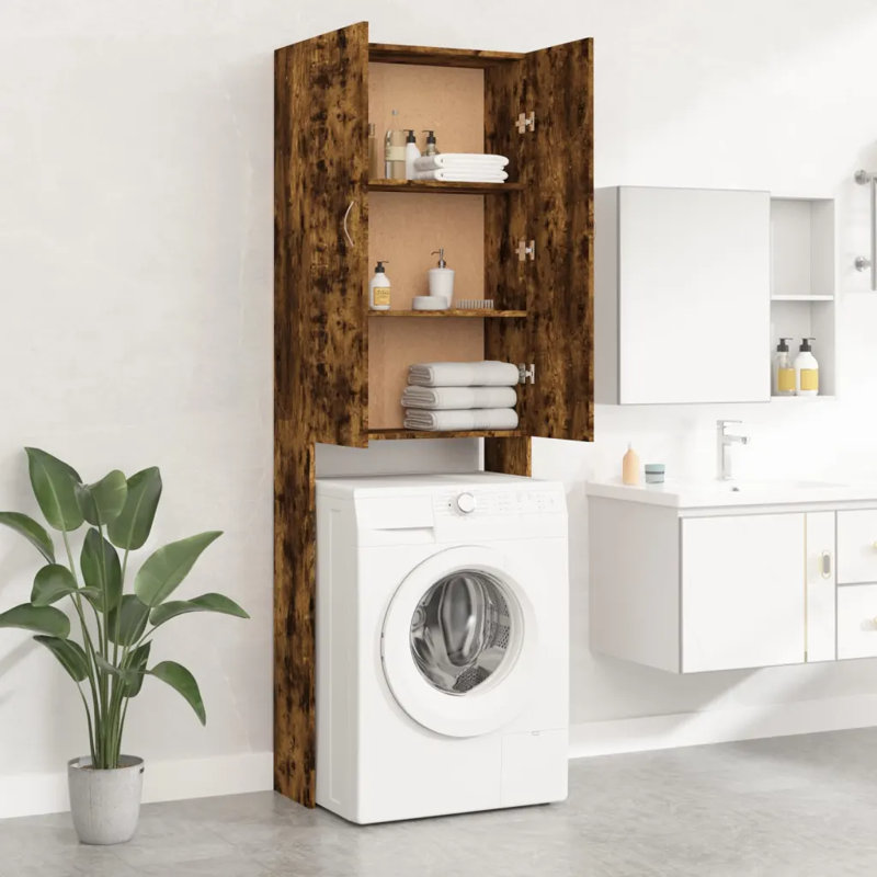 Arinze Freestanding Linen Cabinet, Smoked Oak