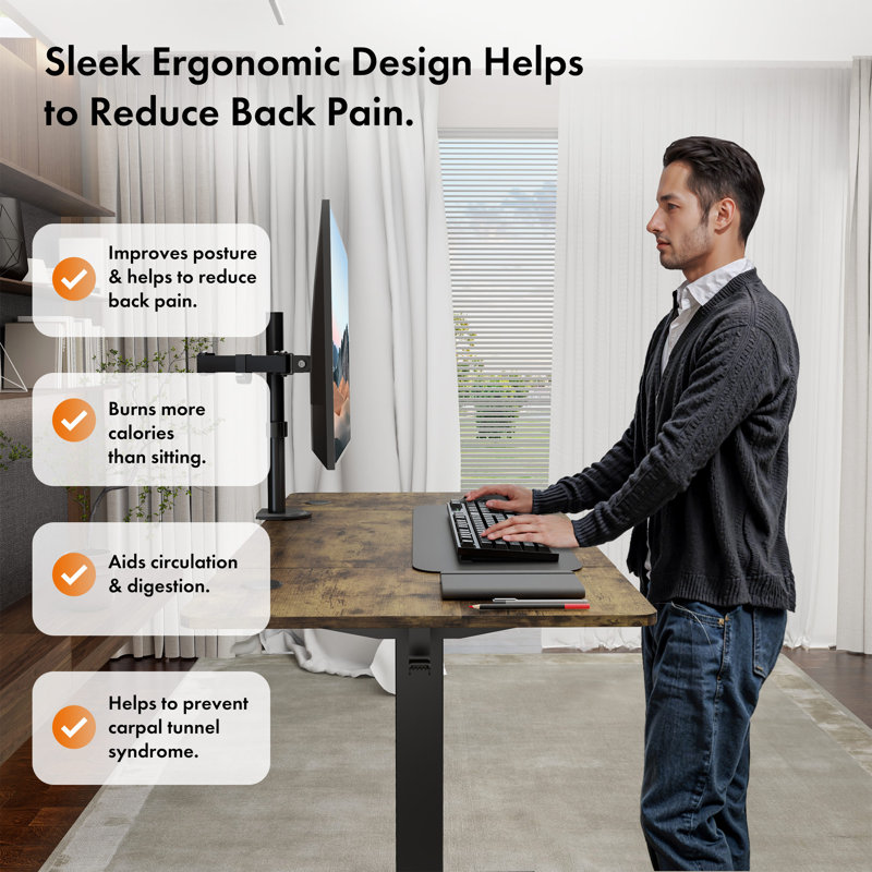 Adjustable Height Steel Standing Desk, 120 W x 60 D, Walnut/Black