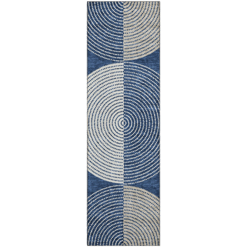 Premium Machine Washable Mayfield AMF2281 Geometric Rug, 2'3" x 7'6" Runner, Navy