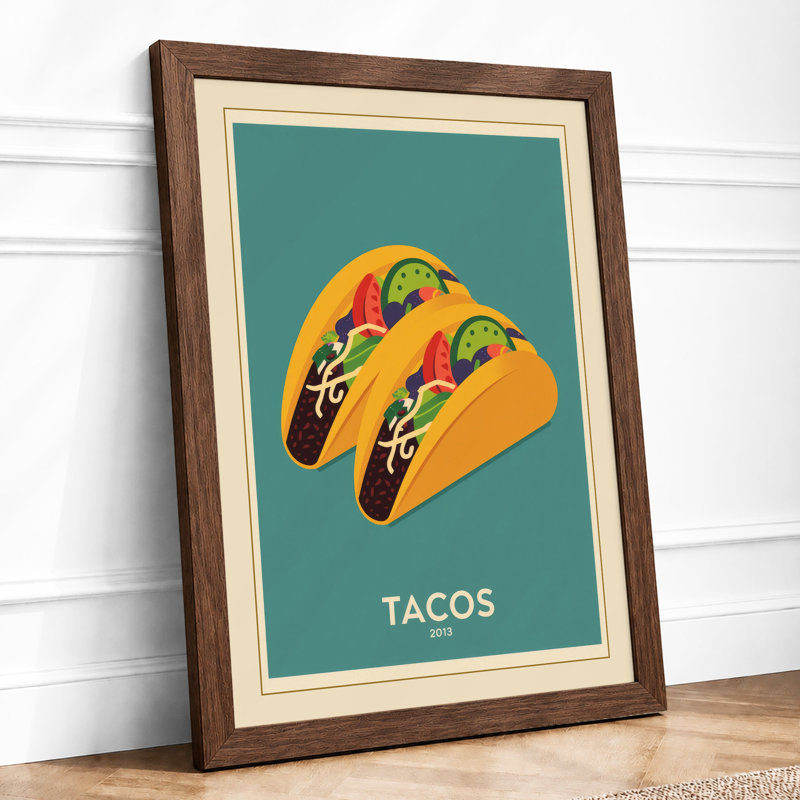 Tacos Poster Modern - Framed Print, A2 - 59.4 x 42.0 cm, Walnut